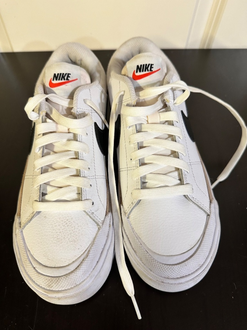 Nike Court Legacy Lift sneakers feature a prominent platform sole and a white le - Picture 5 of 7